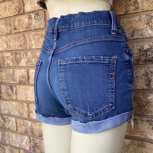 Express performance stretch shortie high rise/waist shorts sz 00 roll cuff - Picture 4 of 9